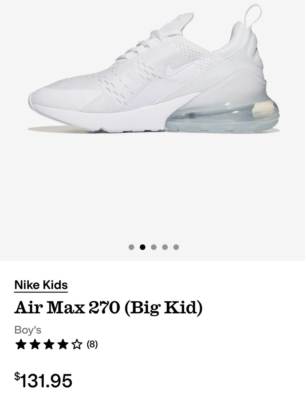 Nike Air Max 270 (Big Kid) Sneakers - White